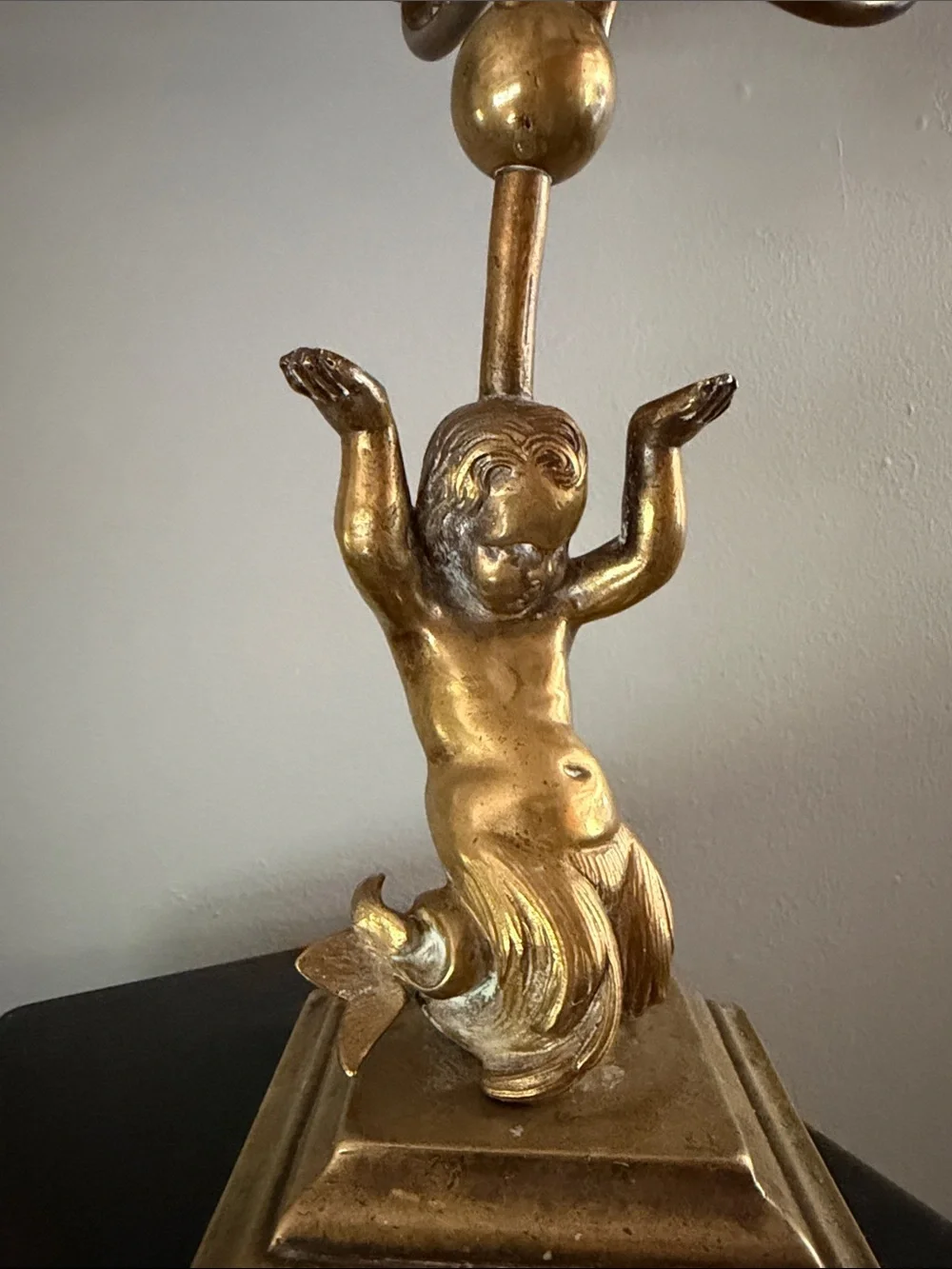 Vintage Brass Gold Cherub 3-Arm Candle Holder candelabra antique